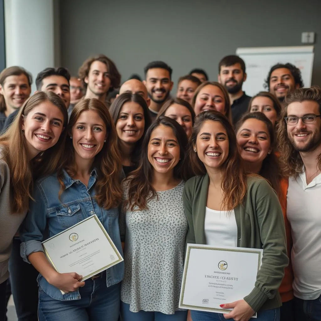 Participantes de un curso de Crecimiento GEO celebrando sus logros